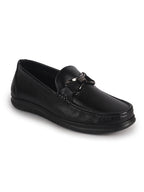 Men Black Genuine Leather Bow Design Round Toe Formal Loafer and Moccasin for Office, Events, Meetings|Flatform EVA Sole with Long Comfort, Slip Resistant