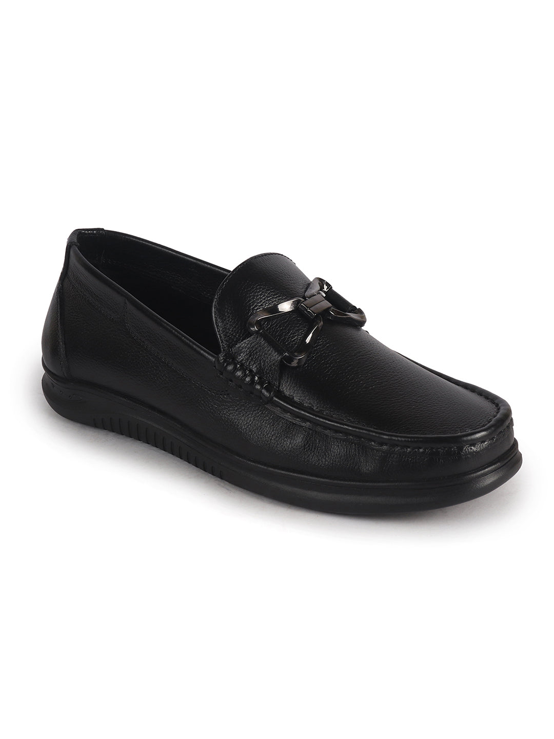 Men Black Genuine Leather Bow Design Round Toe Formal Loafer and Moccasin for Office, Events, Meetings|Flatform EVA Sole with Long Comfort, Slip Resistant