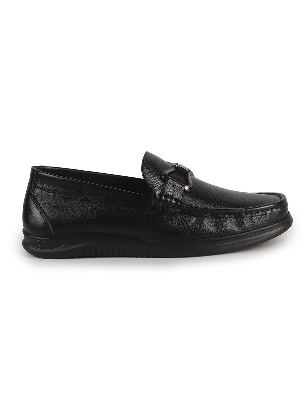 Men Black Genuine Leather Bow Design Round Toe Formal Loafer and Moccasin for Office, Events, Meetings|Flatform EVA Sole with Long Comfort, Slip Resistant
