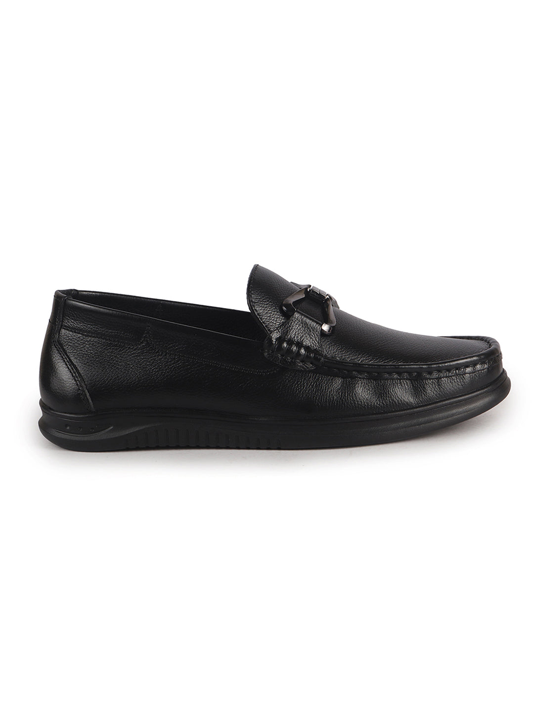 Men Black Genuine Leather Bow Design Round Toe Formal Loafer and Moccasin for Office, Events, Meetings|Flatform EVA Sole with Long Comfort, Slip Resistant