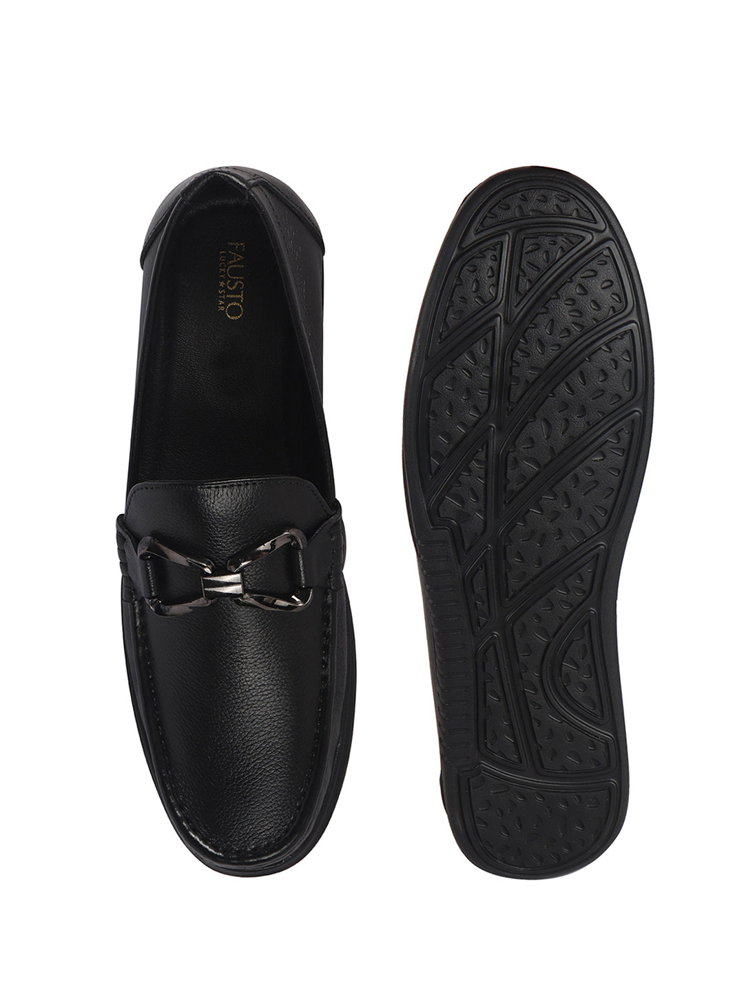 Men Black Genuine Leather Bow Design Round Toe Formal Loafer and Moccasin for Office, Events, Meetings|Flatform EVA Sole with Long Comfort, Slip Resistant