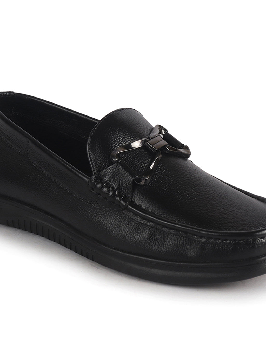 Men Black Genuine Leather Bow Design Round Toe Formal Loafer and Moccasin for Office, Events, Meetings|Flatform EVA Sole with Long Comfort, Slip Resistant
