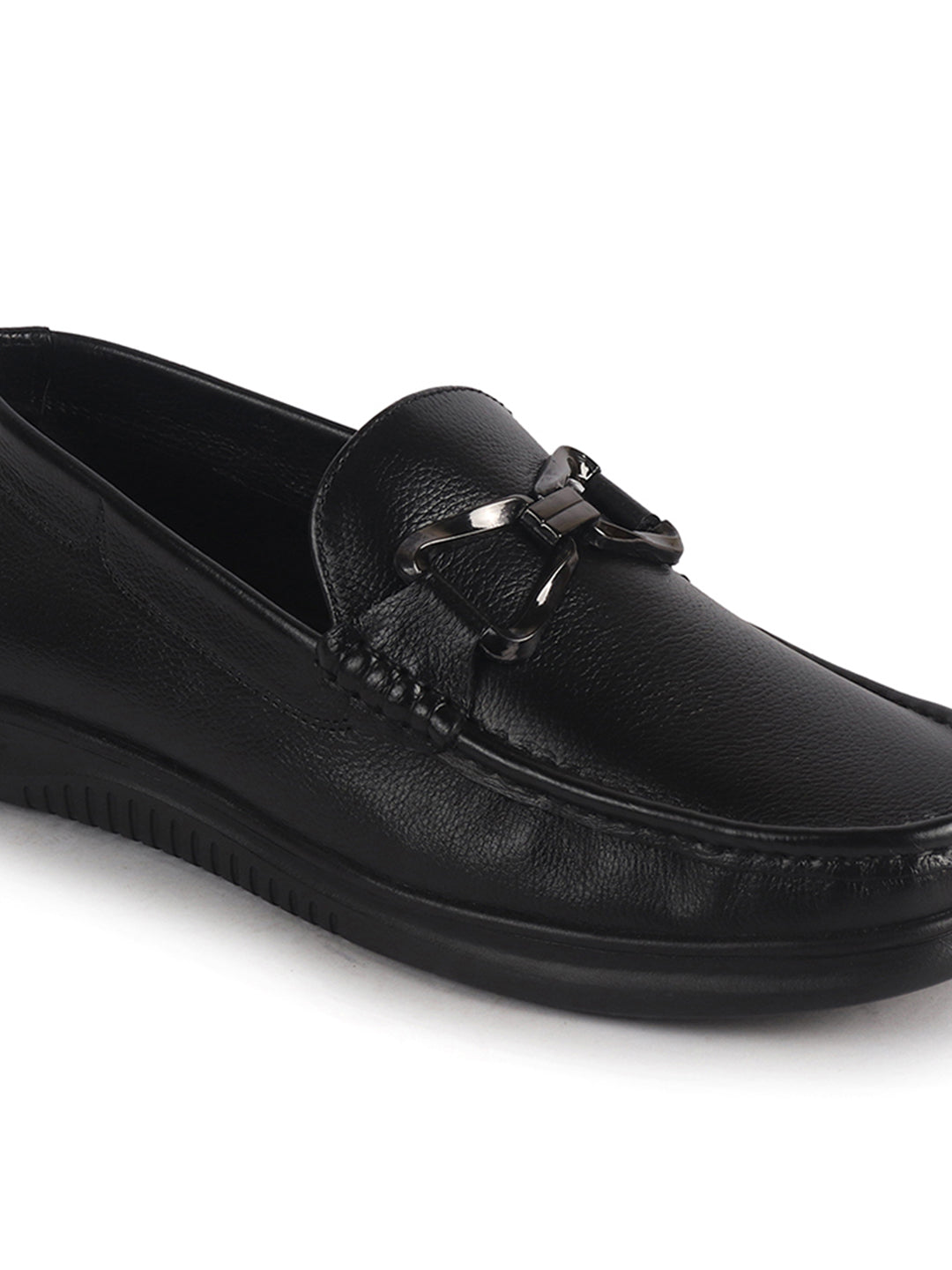 Men Black Genuine Leather Bow Design Round Toe Formal Loafer and Moccasin for Office, Events, Meetings|Flatform EVA Sole with Long Comfort, Slip Resistant
