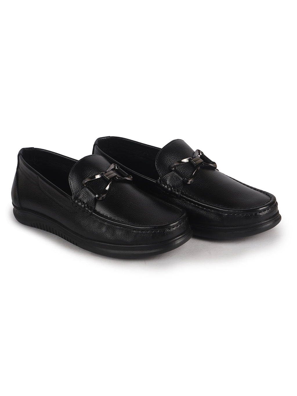 Men Black Genuine Leather Bow Design Round Toe Formal Loafer and Moccasin for Office, Events, Meetings|Flatform EVA Sole with Long Comfort, Slip Resistant