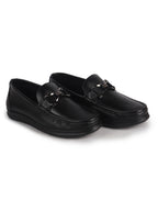 Men Black Genuine Leather Bow Design Round Toe Formal Loafer and Moccasin for Office, Events, Meetings|Flatform EVA Sole with Long Comfort, Slip Resistant
