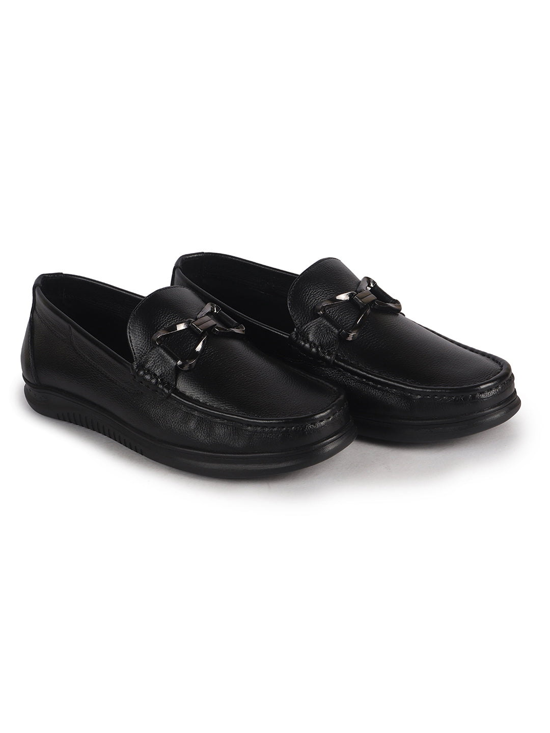 Men Black Genuine Leather Bow Design Round Toe Formal Loafer and Moccasin for Office, Events, Meetings|Flatform EVA Sole with Long Comfort, Slip Resistant