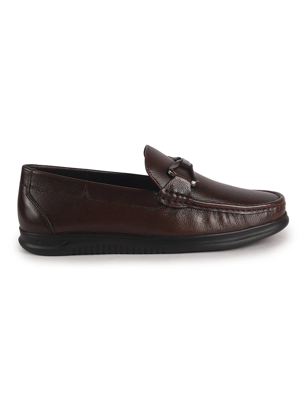 Men Brown Genuine Leather Bow Design Round Toe Formal Loafer and Moccasin for Office, Events, Meetings|Flatform EVA Sole with Long Comfort, Slip Resistant