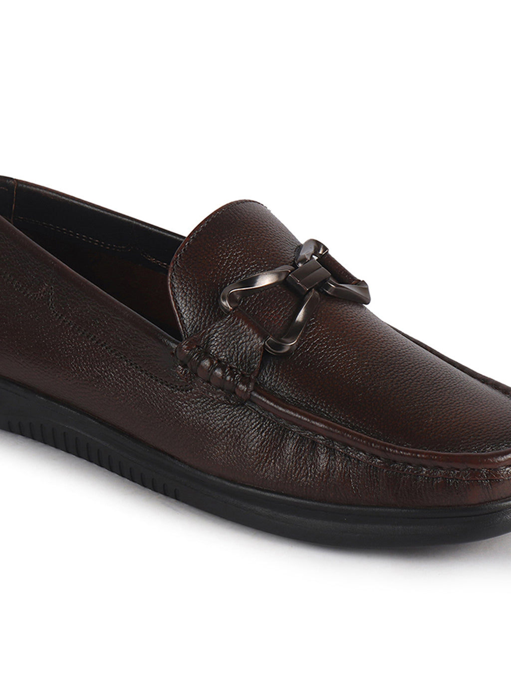 Men Brown Genuine Leather Bow Design Round Toe Formal Loafer and Moccasin for Office, Events, Meetings|Flatform EVA Sole with Long Comfort, Slip Resistant