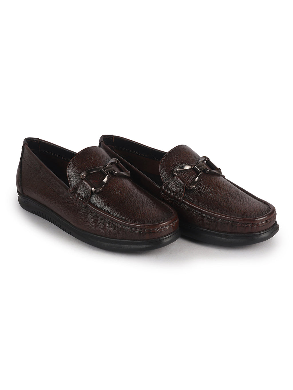 Men Brown Genuine Leather Bow Design Round Toe Formal Loafer and Moccasin for Office, Events, Meetings|Flatform EVA Sole with Long Comfort, Slip Resistant