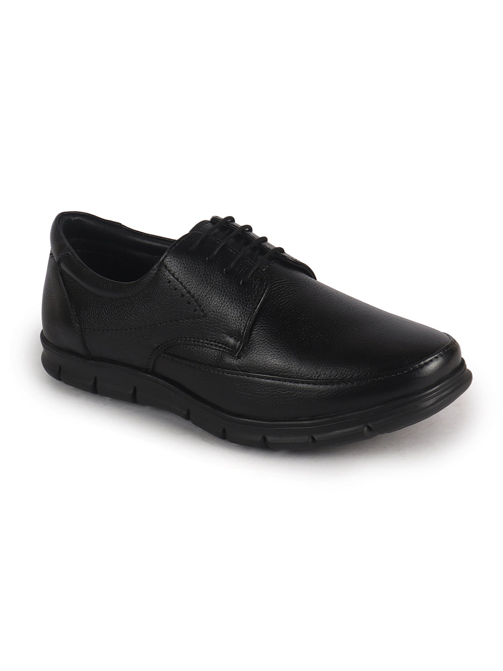 Men Black Genuine Leather Formal Office Round Toe Lace Derby Shoes|Shock Absorption Memory Cushioned Insole|EVA Flexible Fit Sole, Durable Slip Resistant