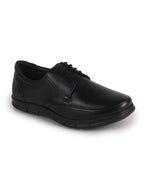 Men Black Genuine Leather Formal Office Round Toe Lace Derby Shoes|Shock Absorption Memory Cushioned Insole|EVA Flexible Fit Sole, Durable Slip Resistant