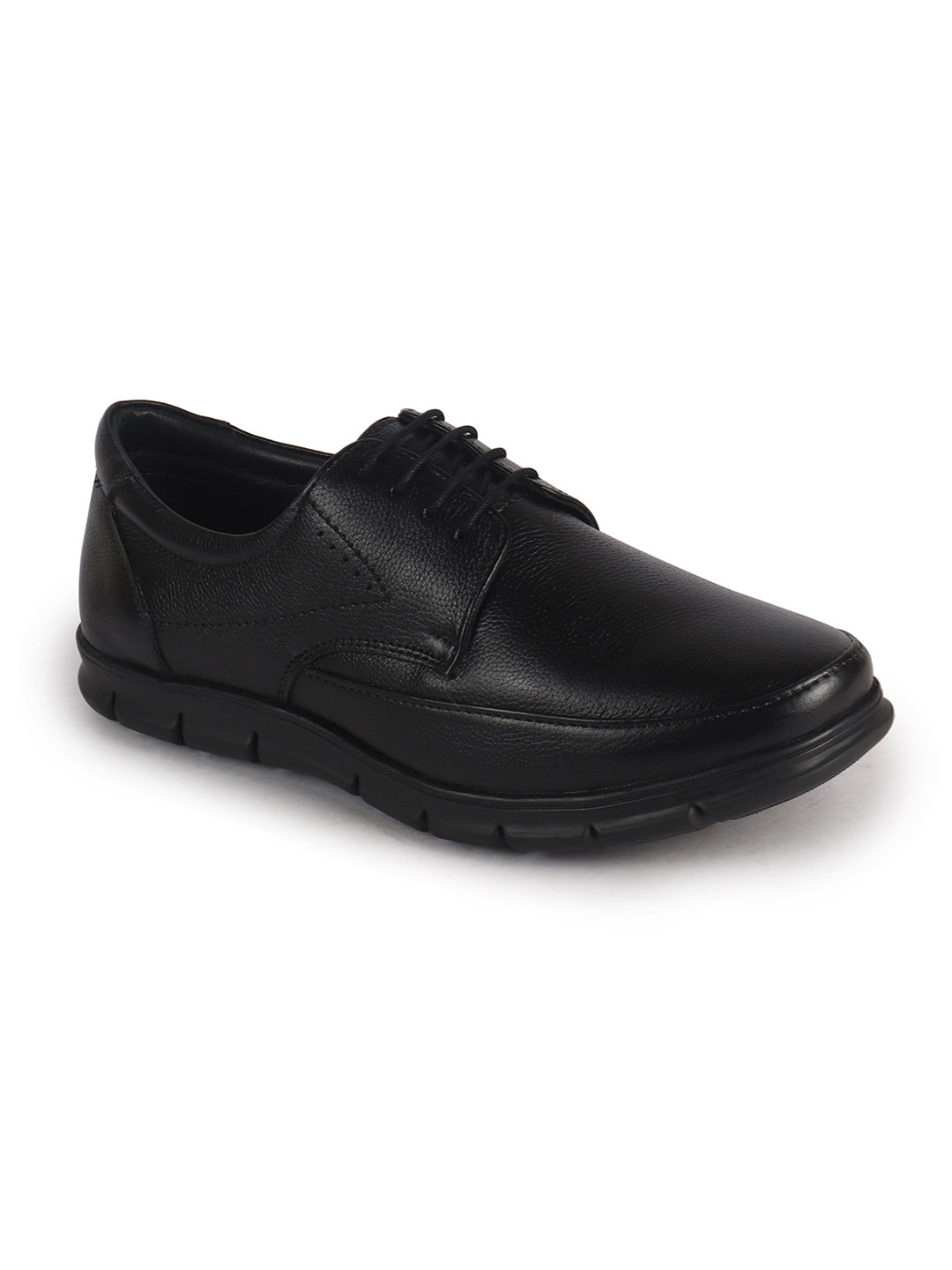 Men Black Genuine Leather Formal Office Round Toe Lace Derby Shoes|Shock Absorption Memory Cushioned Insole|EVA Flexible Fit Sole, Durable Slip Resistant