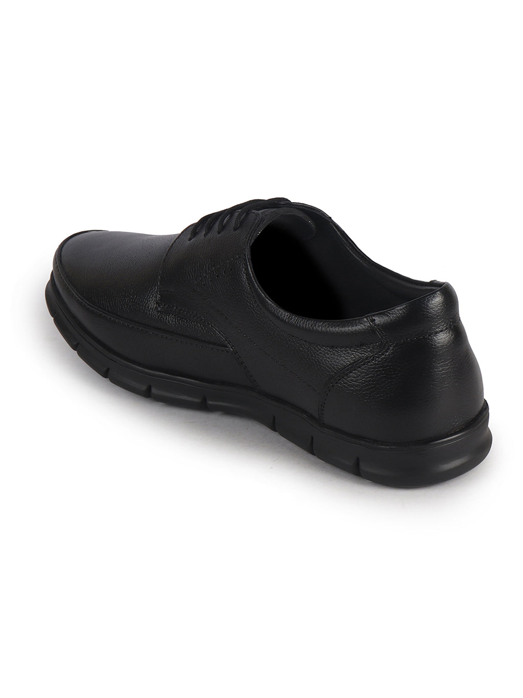 Men Black Genuine Leather Formal Office Round Toe Lace Derby Shoes|Shock Absorption Memory Cushioned Insole|EVA Flexible Fit Sole, Durable Slip Resistant
