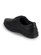 Men Black Genuine Leather Formal Office Round Toe Lace Derby Shoes|Shock Absorption Memory Cushioned Insole|EVA Flexible Fit Sole, Durable Slip Resistant