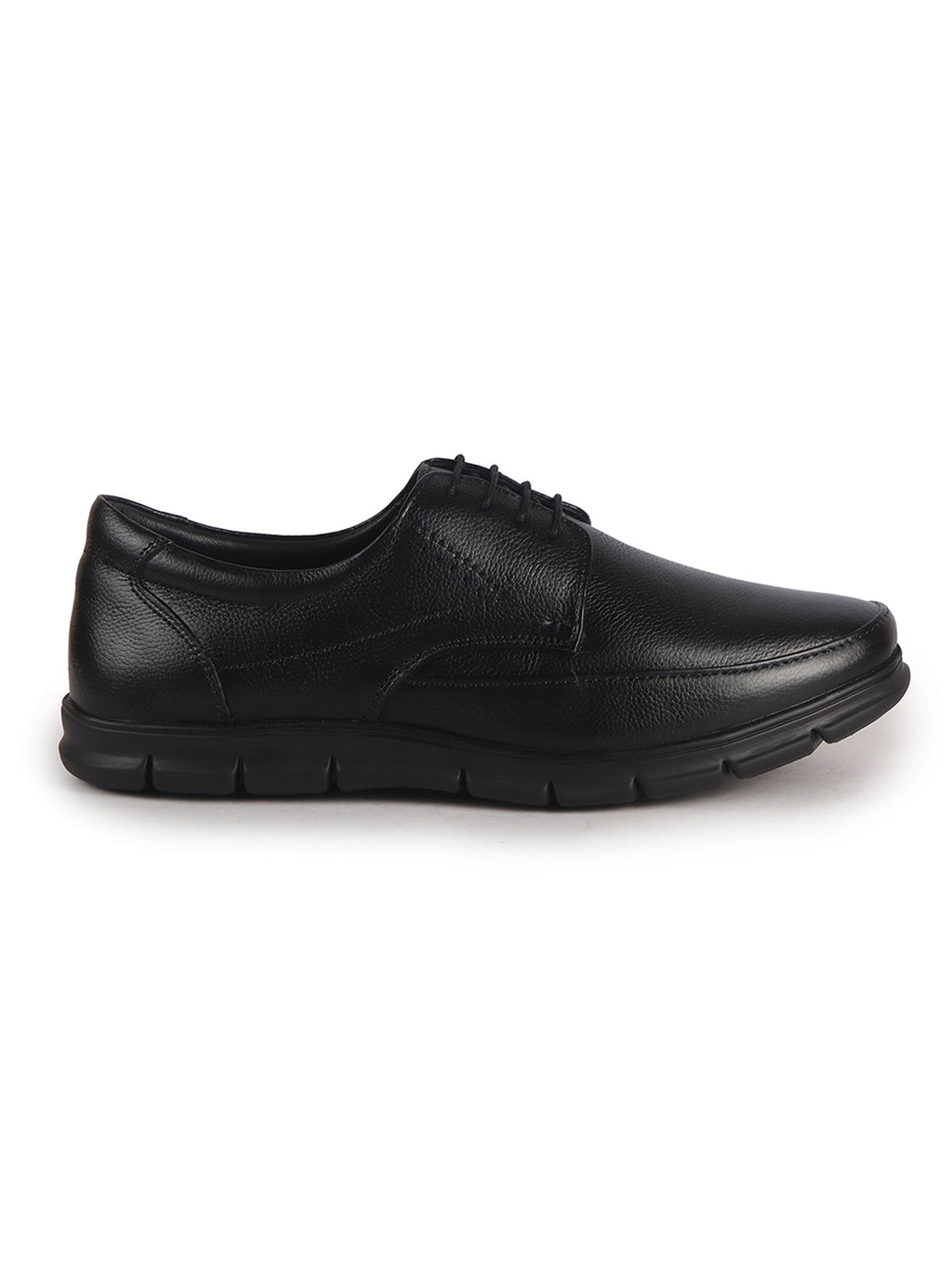 Men Black Genuine Leather Formal Office Round Toe Lace Derby Shoes|Shock Absorption Memory Cushioned Insole|EVA Flexible Fit Sole, Durable Slip Resistant