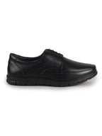 Men Black Genuine Leather Formal Office Round Toe Lace Derby Shoes|Shock Absorption Memory Cushioned Insole|EVA Flexible Fit Sole, Durable Slip Resistant