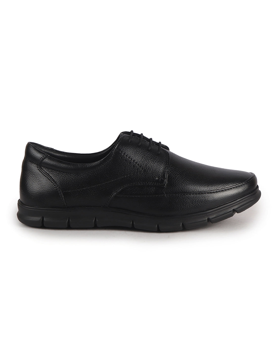 Men Black Genuine Leather Formal Office Round Toe Lace Derby Shoes|Shock Absorption Memory Cushioned Insole|EVA Flexible Fit Sole, Durable Slip Resistant