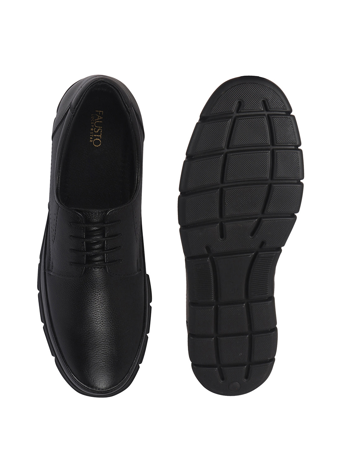 Men Black Genuine Leather Formal Office Round Toe Lace Derby Shoes|Shock Absorption Memory Cushioned Insole|EVA Flexible Fit Sole, Durable Slip Resistant