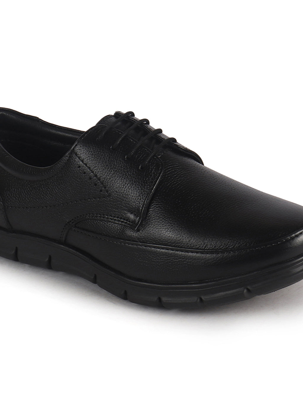 Men Black Genuine Leather Formal Office Round Toe Lace Derby Shoes|Shock Absorption Memory Cushioned Insole|EVA Flexible Fit Sole, Durable Slip Resistant