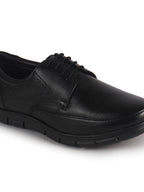 Men Black Genuine Leather Formal Office Round Toe Lace Derby Shoes|Shock Absorption Memory Cushioned Insole|EVA Flexible Fit Sole, Durable Slip Resistant