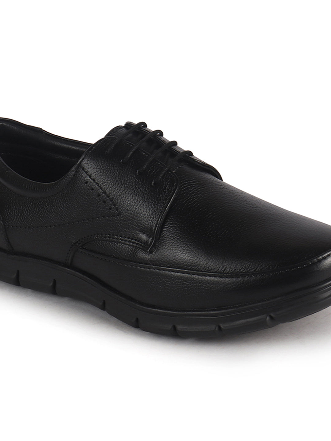 Men Black Genuine Leather Formal Office Round Toe Lace Derby Shoes|Shock Absorption Memory Cushioned Insole|EVA Flexible Fit Sole, Durable Slip Resistant