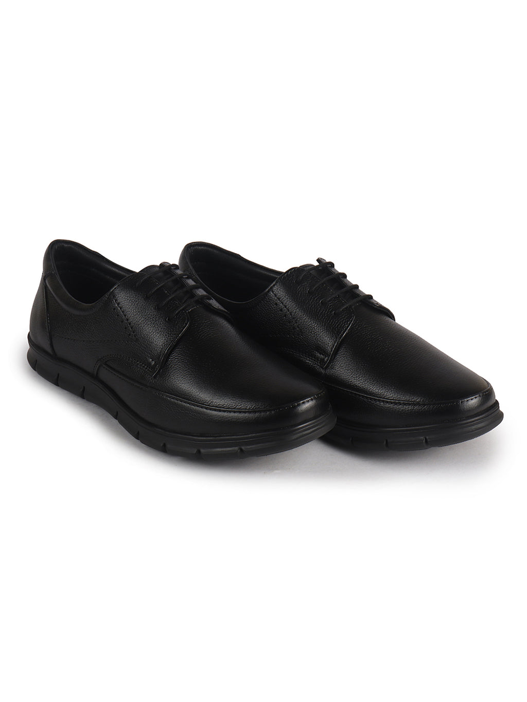 Men Black Genuine Leather Formal Office Round Toe Lace Derby Shoes|Shock Absorption Memory Cushioned Insole|EVA Flexible Fit Sole, Durable Slip Resistant