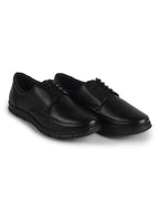 Men Black Genuine Leather Formal Office Round Toe Lace Derby Shoes|Shock Absorption Memory Cushioned Insole|EVA Flexible Fit Sole, Durable Slip Resistant
