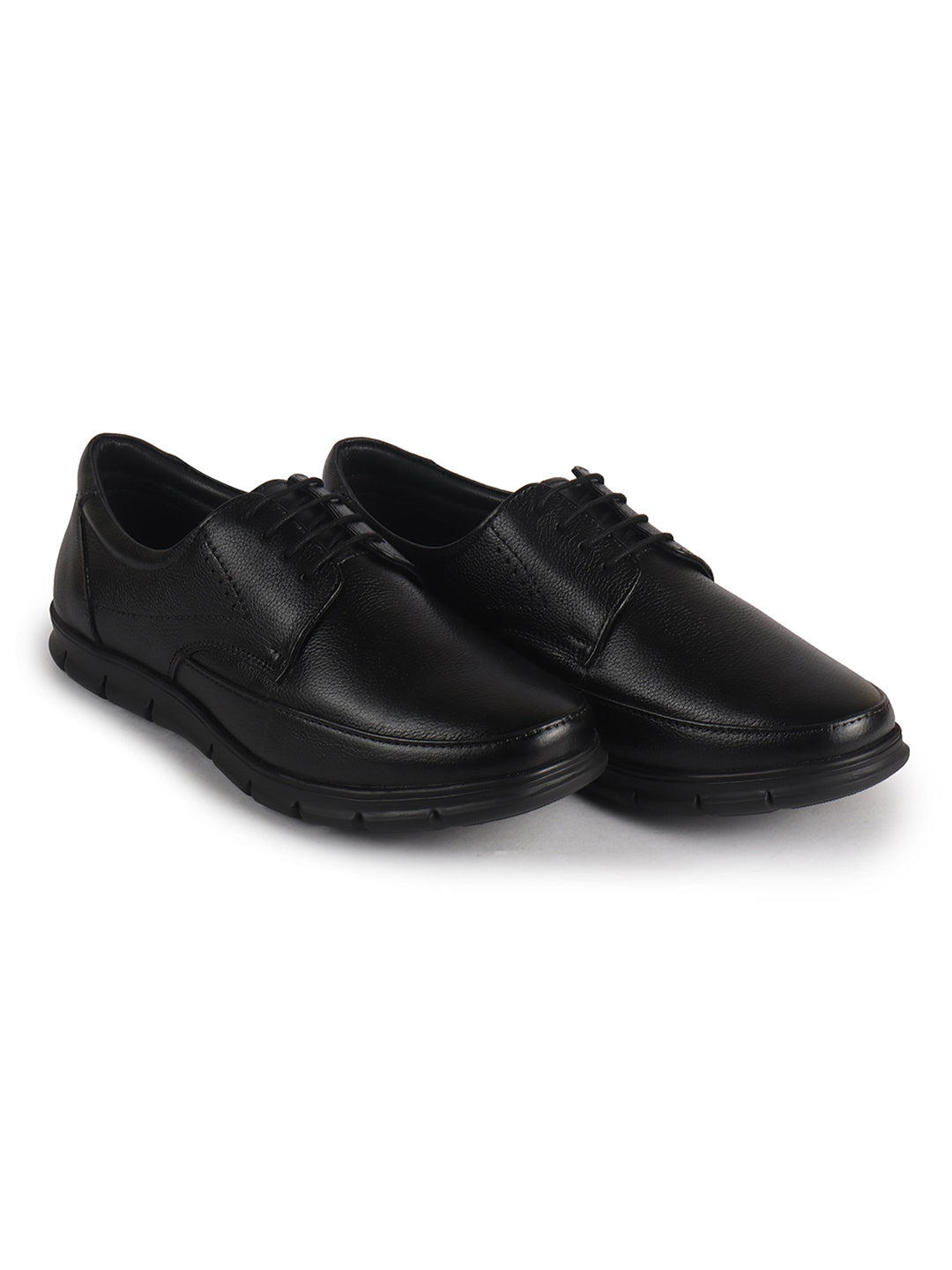 Men Black Genuine Leather Formal Office Round Toe Lace Derby Shoes|Shock Absorption Memory Cushioned Insole|EVA Flexible Fit Sole, Durable Slip Resistant