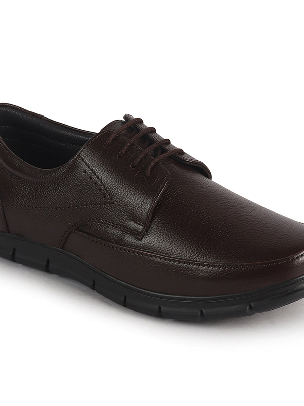 Men Brown Genuine Leather Formal Office Round Toe Lace Derby Shoes|Shock Absorption Memory Cushioned Insole|EVA Flexible Fit Sole, Durable Slip Resistant