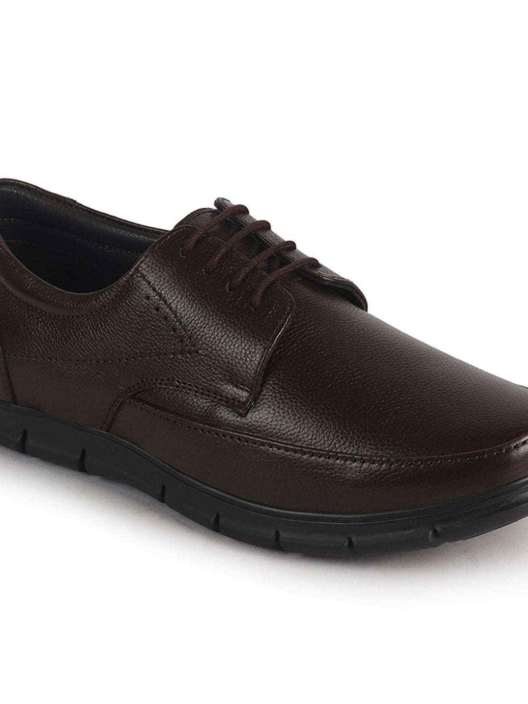Men Brown Genuine Leather Formal Office Round Toe Lace Derby Shoes|Shock Absorption Memory Cushioned Insole|EVA Flexible Fit Sole, Durable Slip Resistant