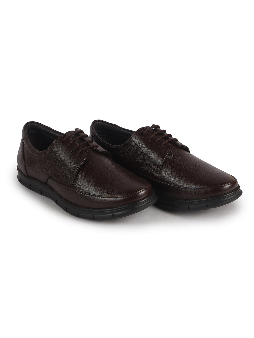 Men Brown Genuine Leather Formal Office Round Toe Lace Derby Shoes|Shock Absorption Memory Cushioned Insole|EVA Flexible Fit Sole, Durable Slip Resistant