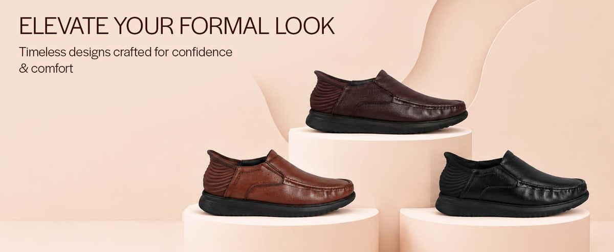 Men Tan Genuine Leather Upper Stitched Round Toe Formal Hands-Free Slip-IN Shoe with Heel Collar Padded|Slip Resistant EVA Sole|Leather Memory Cushioned Insole