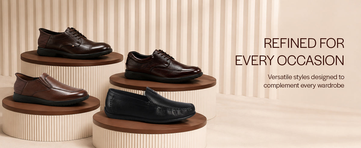 Men Tan Genuine Leather Upper Stitched Round Toe Formal Hands-Free Slip-IN Shoe with Heel Collar Padded|Slip Resistant EVA Sole|Leather Memory Cushioned Insole