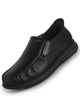 Men Black Genuine Leather Upper Stitched Round Toe Formal Hands-Free Slip-IN Shoe with Heel Collar Padded|Slip Resistant EVA Sole|Leather Memory Cushioned Insole