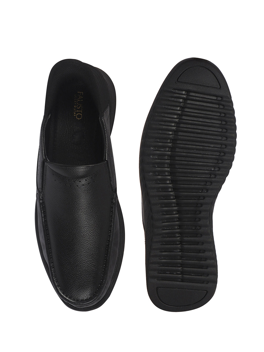 Men Black Genuine Leather Upper Stitched Round Toe Formal Hands-Free Slip-IN Shoe with Heel Collar Padded|Slip Resistant EVA Sole|Leather Memory Cushioned Insole