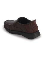Men Brown Genuine Leather Upper Stitched Round Toe Formal Hands-Free Slip-IN Shoe with Heel Collar Padded|Slip Resistant EVA Sole|Leather Memory Cushioned Insole