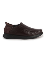 Men Brown Genuine Leather Upper Stitched Round Toe Formal Hands-Free Slip-IN Shoe with Heel Collar Padded|Slip Resistant EVA Sole|Leather Memory Cushioned Insole
