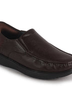 Men Brown Genuine Leather Upper Stitched Round Toe Formal Hands-Free Slip-IN Shoe with Heel Collar Padded|Slip Resistant EVA Sole|Leather Memory Cushioned Insole