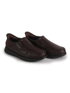 Men Brown Genuine Leather Upper Stitched Round Toe Formal Hands-Free Slip-IN Shoe with Heel Collar Padded|Slip Resistant EVA Sole|Leather Memory Cushioned Insole
