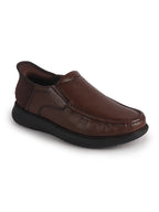 Men Tan Genuine Leather Upper Stitched Round Toe Formal Hands-Free Slip-IN Shoe with Heel Collar Padded|Slip Resistant EVA Sole|Leather Memory Cushioned Insole