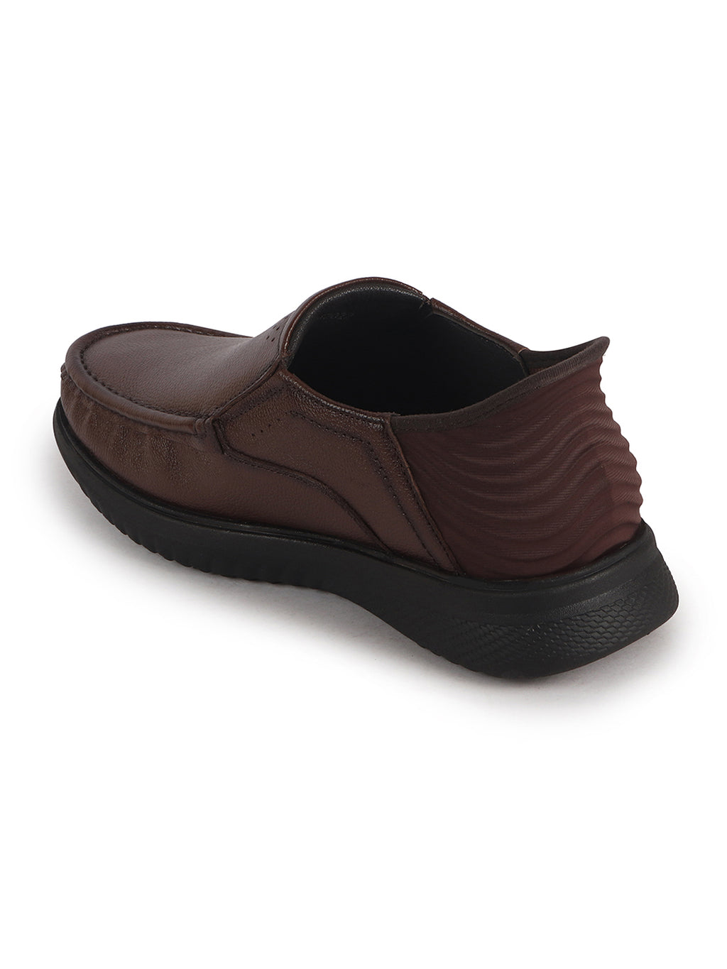 Men Tan Genuine Leather Upper Stitched Round Toe Formal Hands-Free Slip-IN Shoe with Heel Collar Padded|Slip Resistant EVA Sole|Leather Memory Cushioned Insole