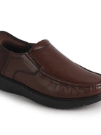 Men Tan Genuine Leather Upper Stitched Round Toe Formal Hands-Free Slip-IN Shoe with Heel Collar Padded|Slip Resistant EVA Sole|Leather Memory Cushioned Insole