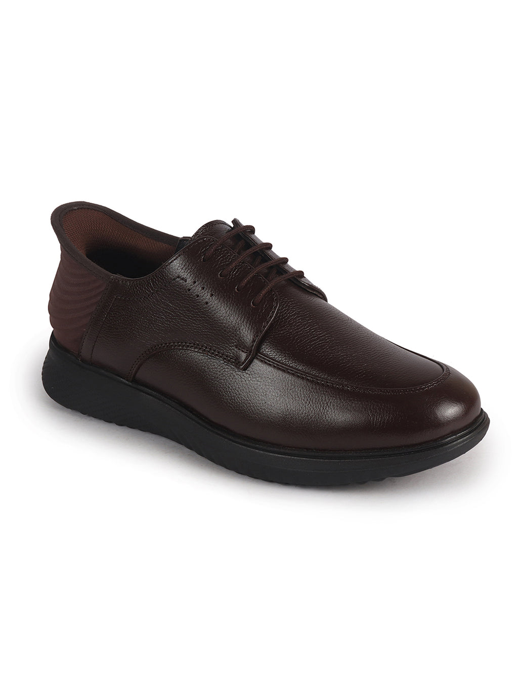 Men Brown Genuine Leather Upper Round Toe Formal Office Lace Up Derby Shoe with Easy Hands-Free Slip-IN|Anti Skid EVA Sole|Leather Memory Cushioned Insole