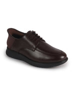 Men Brown Genuine Leather Upper Round Toe Formal Office Lace Up Derby Shoe with Easy Hands-Free Slip-IN|Anti Skid EVA Sole|Leather Memory Cushioned Insole