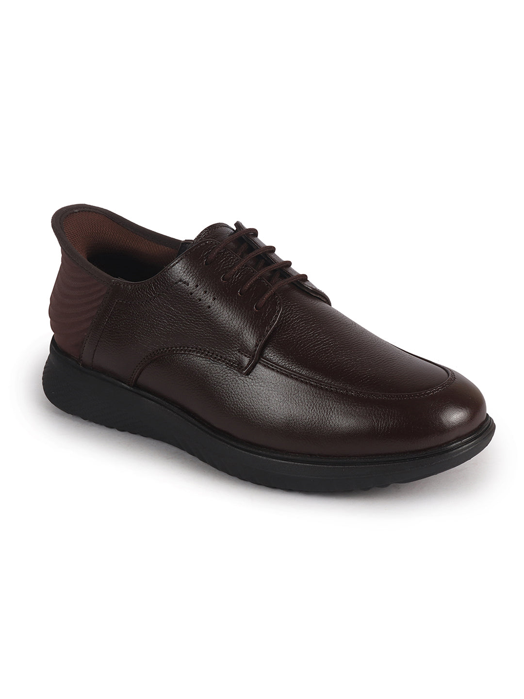 Men Brown Genuine Leather Upper Round Toe Formal Office Lace Up Derby Shoe with Easy Hands-Free Slip-IN|Anti Skid EVA Sole|Leather Memory Cushioned Insole