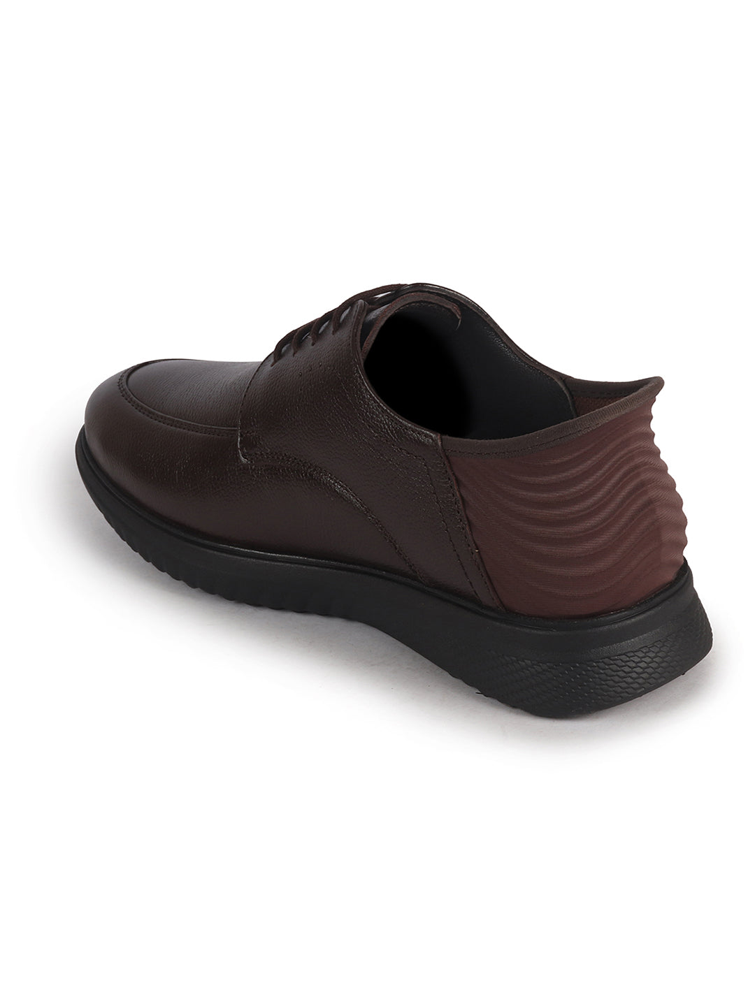 Men Brown Genuine Leather Upper Round Toe Formal Office Lace Up Derby Shoe with Easy Hands-Free Slip-IN|Anti Skid EVA Sole|Leather Memory Cushioned Insole