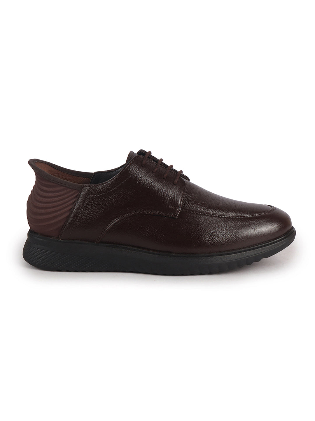 Men Brown Genuine Leather Upper Round Toe Formal Office Lace Up Derby Shoe with Easy Hands-Free Slip-IN|Anti Skid EVA Sole|Leather Memory Cushioned Insole