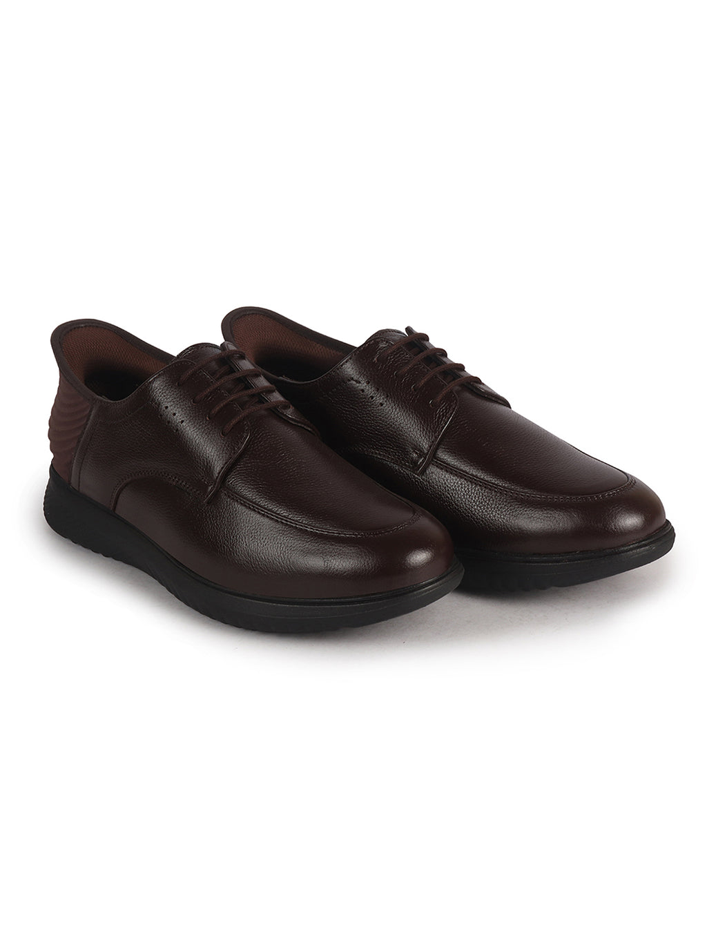 Men Brown Genuine Leather Upper Round Toe Formal Office Lace Up Derby Shoe with Easy Hands-Free Slip-IN|Anti Skid EVA Sole|Leather Memory Cushioned Insole