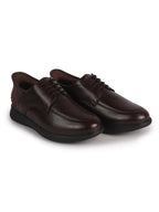 Men Brown Genuine Leather Upper Round Toe Formal Office Lace Up Derby Shoe with Easy Hands-Free Slip-IN|Anti Skid EVA Sole|Leather Memory Cushioned Insole