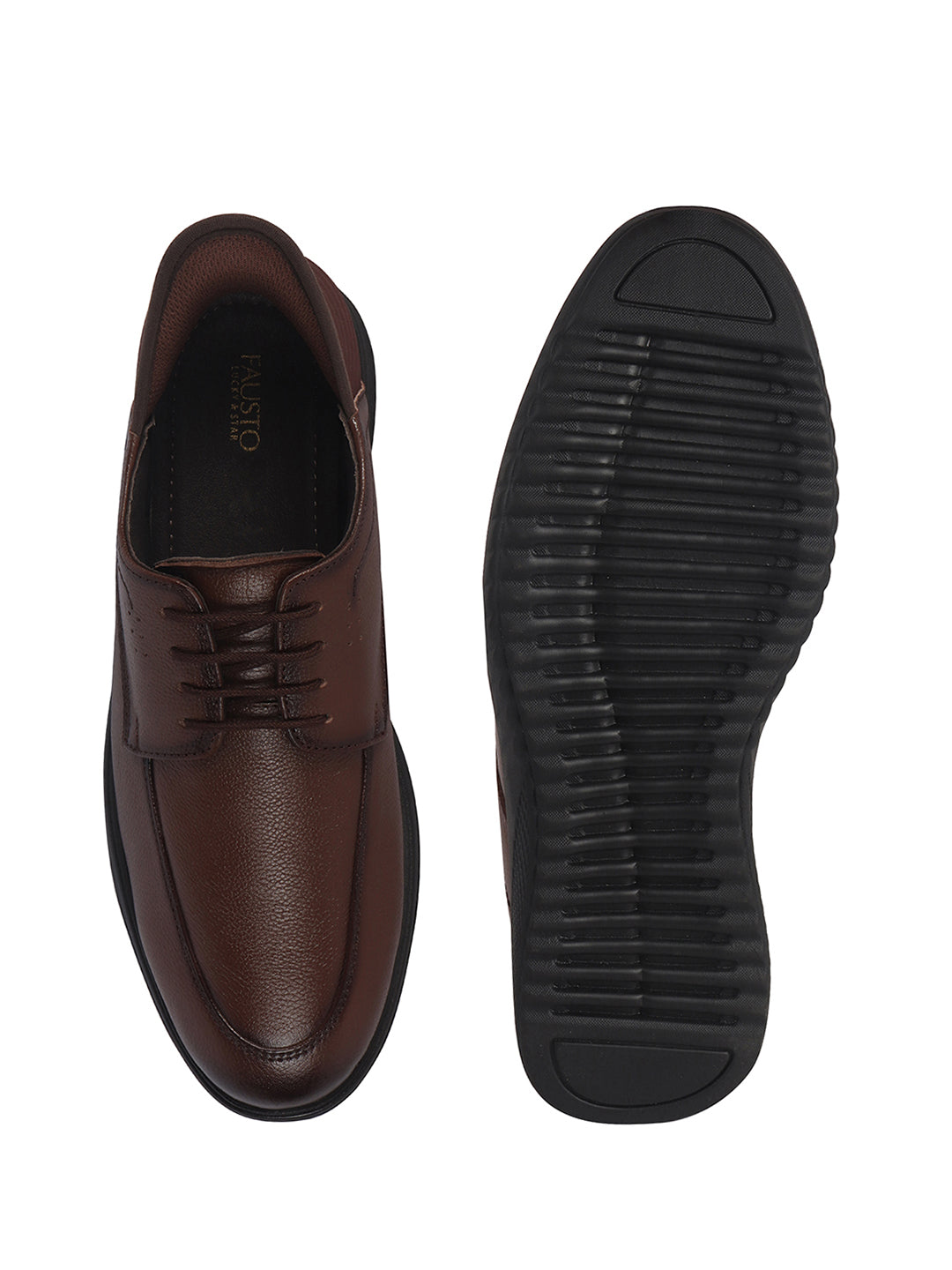 Men Tan Genuine Leather Upper Round Toe Formal Office Lace Up Derby Shoe with Easy Hands-Free Slip-IN|Anti Skid EVA Sole|Leather Memory Cushioned Insole